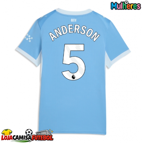 Camisa de Futebol Manchester City Elliot Anderson #5 Equipamento Principal Mulheres 2026-27 Manga Curta